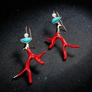 New Red Coral Resin Earrings